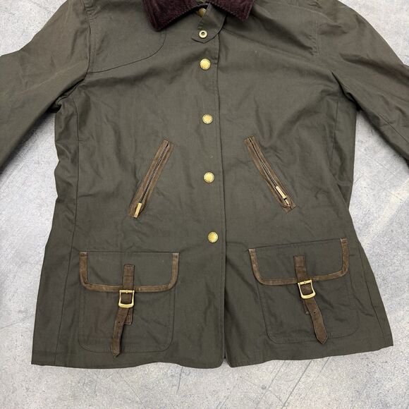 Lauren Ralph Lauren Women’s Olive Green Field Jacket Size M Corduroy Collar - Picture 8 of 16